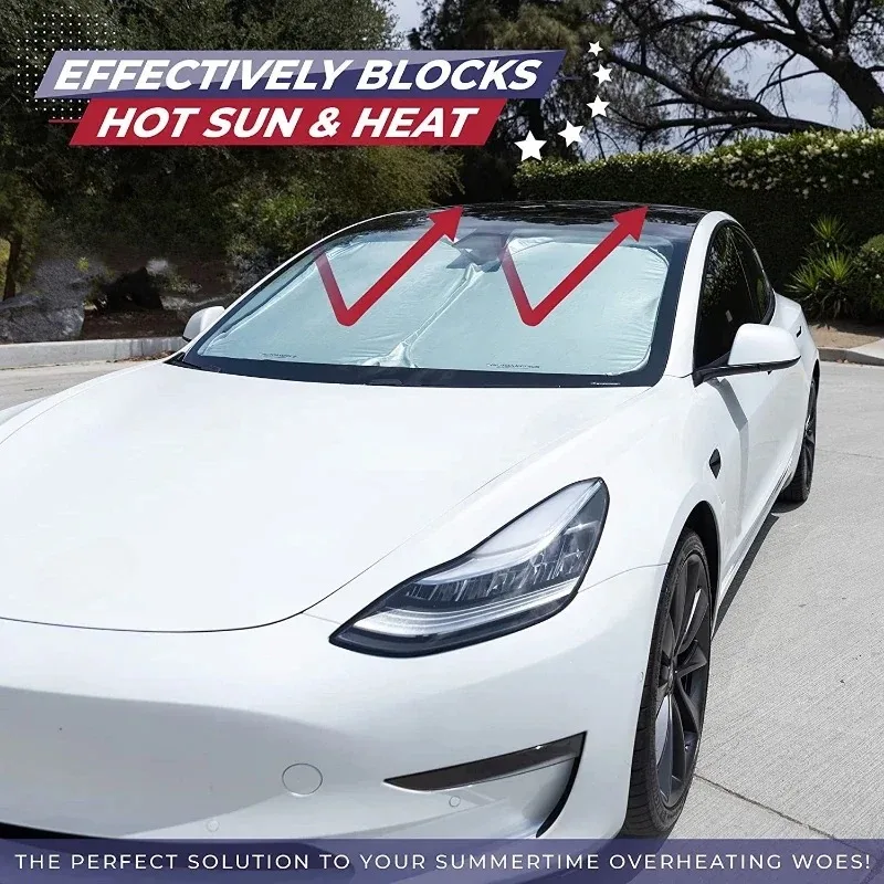 Faltbarer Sonnenschutz für Windschutzscheibe für Tesla Model Y Juniper/Model 3 Highland 2021-2025 Frontscheibe UV-Schutz