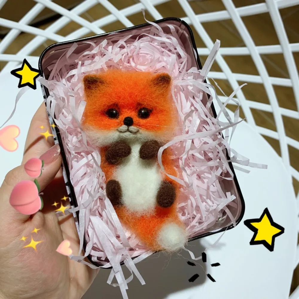 фетр для рукоделия фетр fieltro Fox Animal Wool Needle Felt Material Kit DIY Handmade Wool Felting Kit Craft For Women Beginner