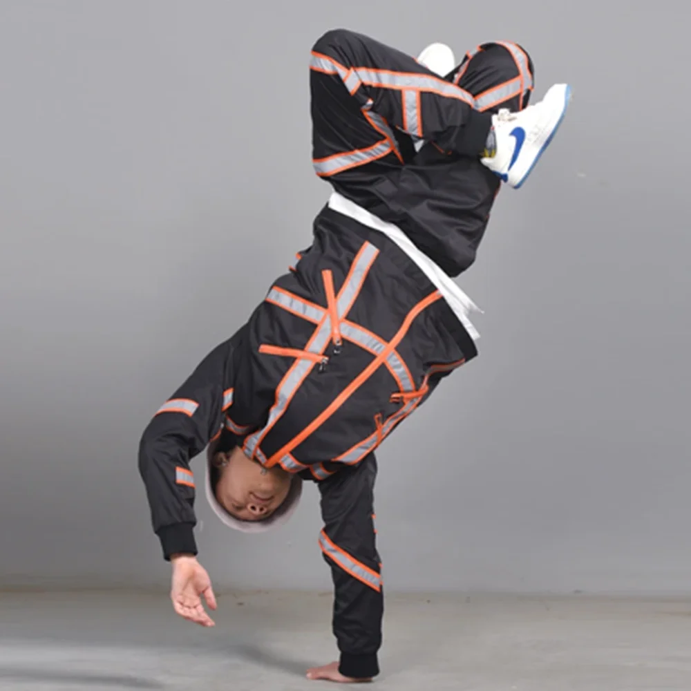 2025 adulto masculino hip hop dança roupas reflexivo dança de rua palco traje quebrando b-boy dançarino desempenho outfit yj084