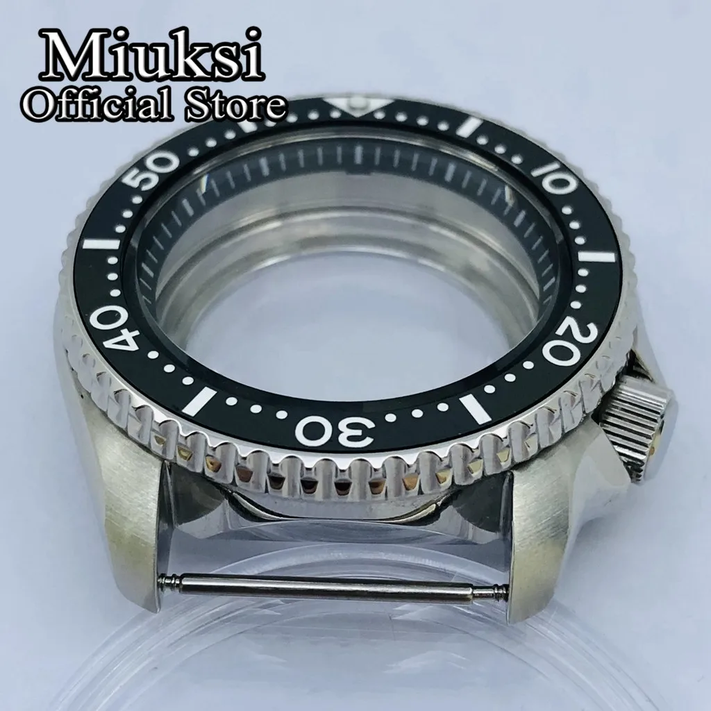 Miuksi 42mm silver sterile watch case ceramic bezel black chapter ring sapphire glass fit NH34 NH35 NH36 movement