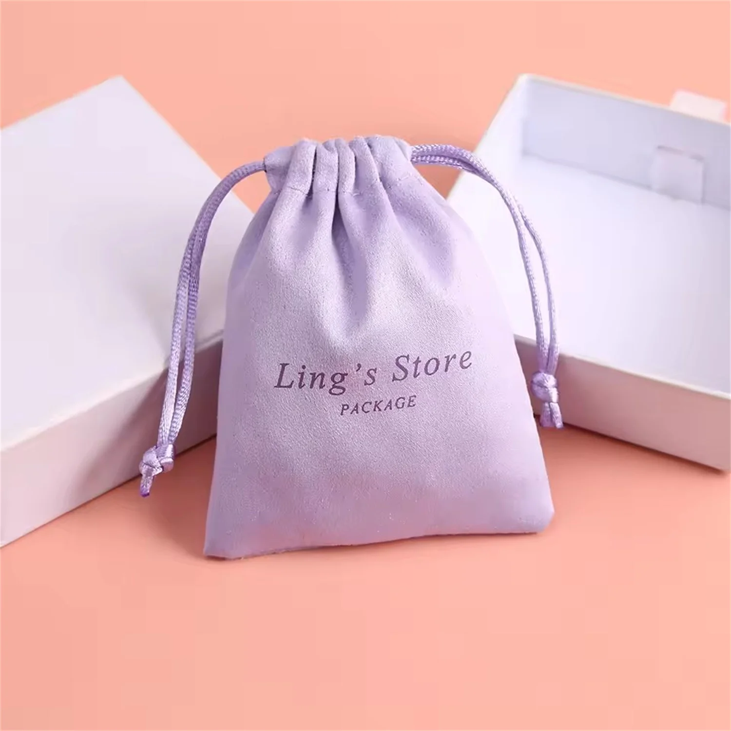 Bulk 100pack Customed Logo Flannel Jewelry Drawstring Bag Velvet Pouches Cosmetic Ring Earring Pendant Bracelet Packaging Pocket