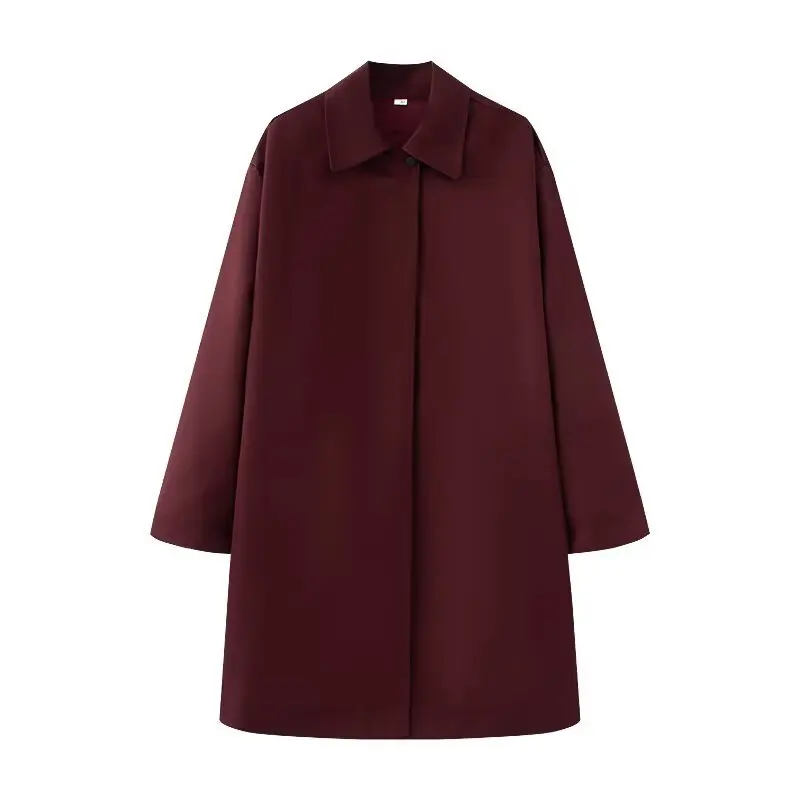 

Женский тренчкот осенне-зимний с длинными рукавами, отложным воротником, элегантный, для офиса, ветровка, повседневный свободный пальто