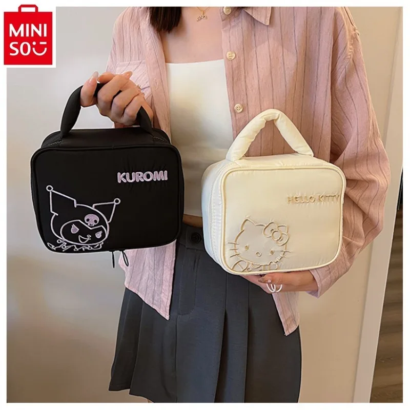 

MINISO 2024 Fashion Cartoon Hello Kitty Down Tote Bag Women's High Quality Multi functional Storage Makeup Bag