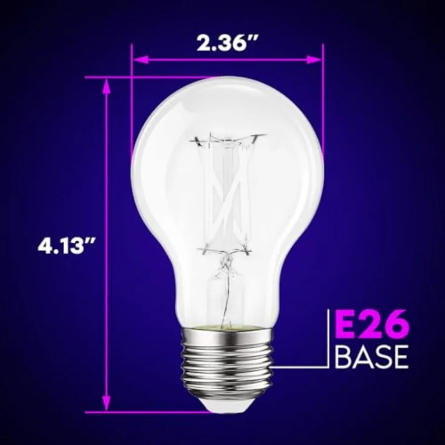 A19 Edison UV LED Black Light Bulb, 6W Filament Blacklight Bulb, UVA 397-407nm, Enclosed Fixture Rated, E26 Base, Glow in The D - view 5