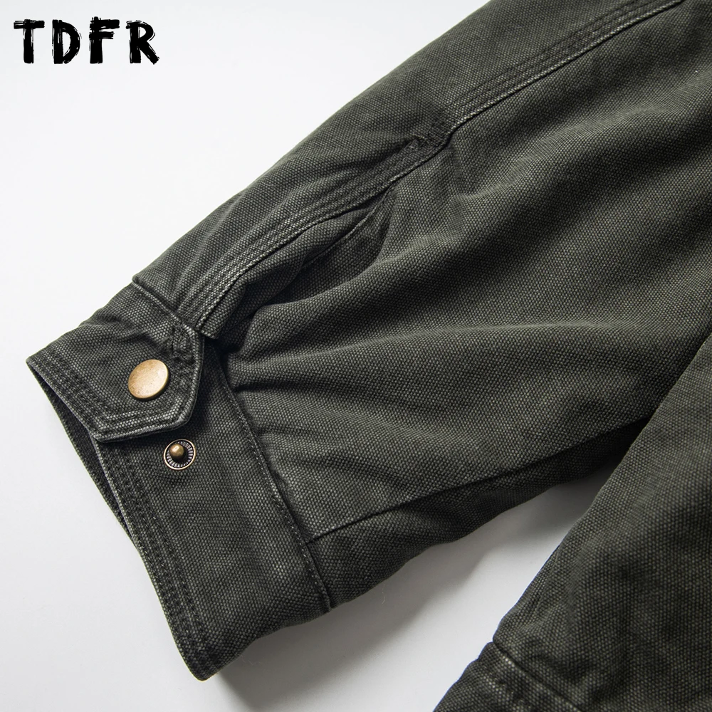 تقسم التلبيب البضائع مبطن سترة رجالي متعددة جيب الخريف الشتاء الرجعية غسلها المتعثرة طويلة الأكمام ملابس خارجية رجل