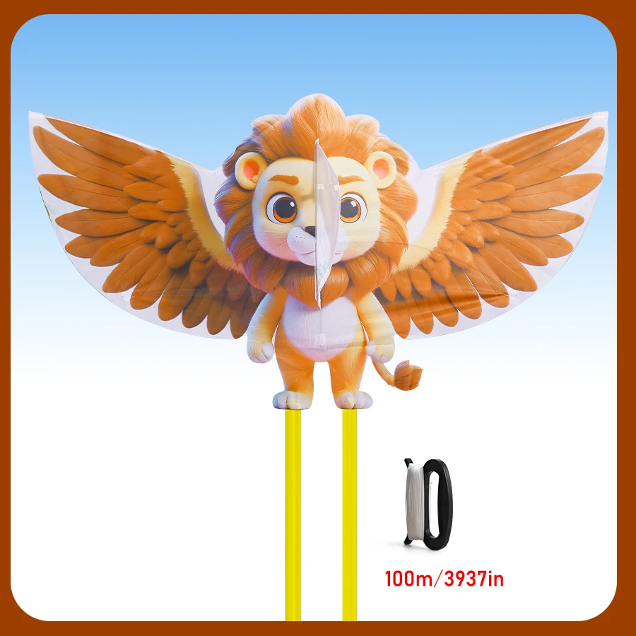 Questo adorabile aquilone con leoncino presenta un design con leone alato, realizzato come un aquilone professionale specifico per i principianti.