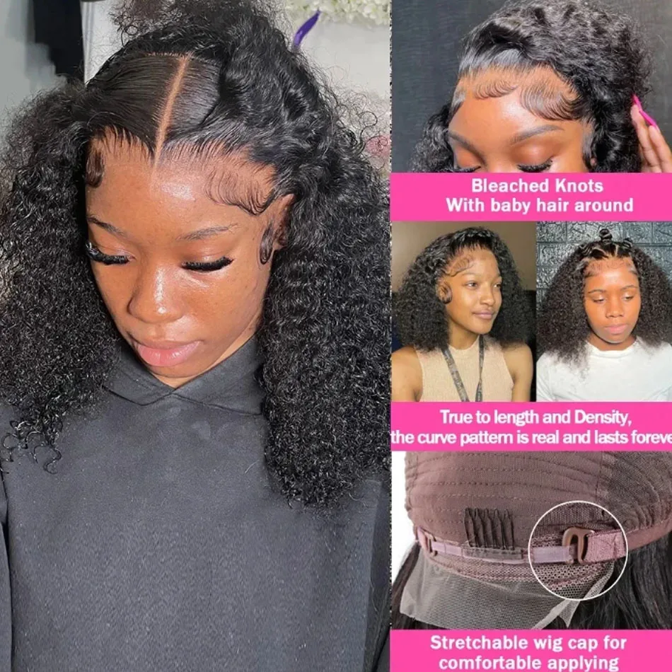 Glueless Short Kinky Curly Bob Glueless 13x4 Lace Frontal Wig 12A Human Hair Wig Pre Plucked Transparent Lace Wigs For Women Wig