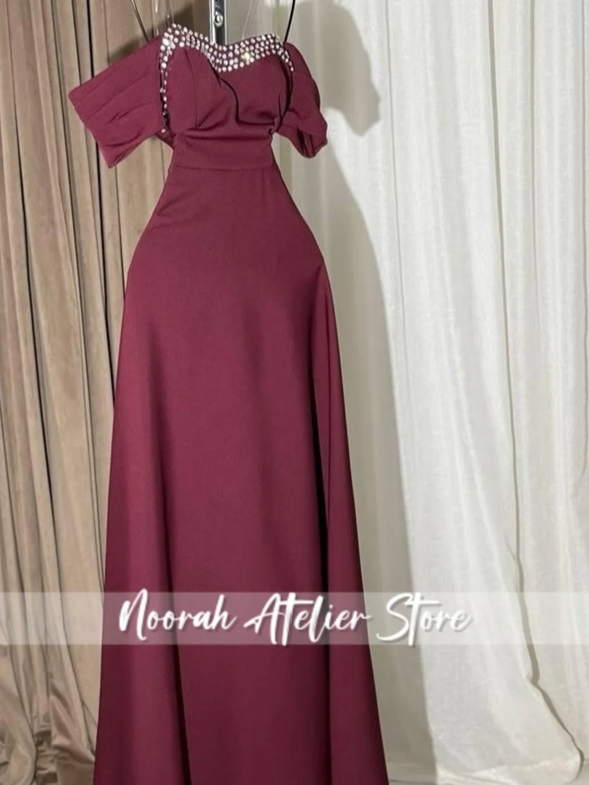 Elegant Brown Off Shoulder Saudi Arabia Beads luxurious Evening Dress 2025 wedding dress فساتين سهرة Prom Long Dress Customized