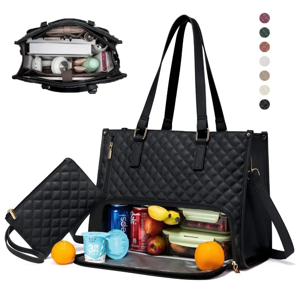 

2 in 1 Lunch Tote Bag for Women Large Capacity Insulated 15.6 Inch Laptop Bag Lunch Compartment with Purse Computer Handbag