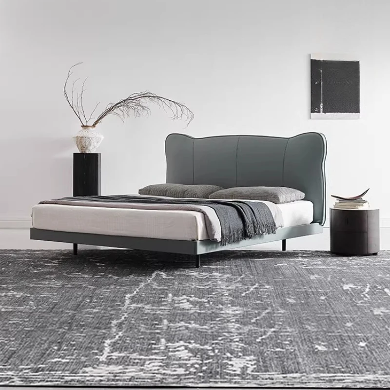 Italian light luxury double bed 1.8 meters master bedroom bed modern  real cowhide high-end atmospheric soft bed