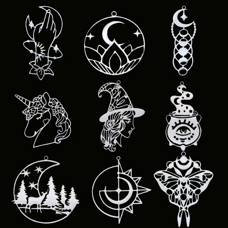 3 sztuk czarownica jednorożec księżyc Charms do tworzenia biżuterii DIY Craft kolczyki naszyjnik kobiety motyl gotyckie słońce wisiorek ze stali nierdzewnej