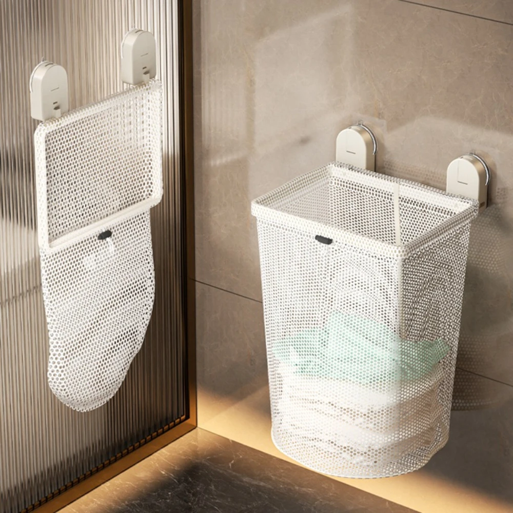 Wall Mounted Suction Cup Dirty Clothes Basket No Punching Foldable Household Dirty Clothes Basket for Bedroom Bathroom Use