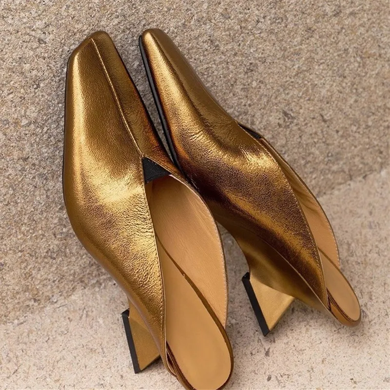 

Роскошные женские туфли-лодочки из кожи золотого и серебряного цвета, женские шлепанцы на танкетке, элегантные вечерние модельные туфли на каблуке для женщин