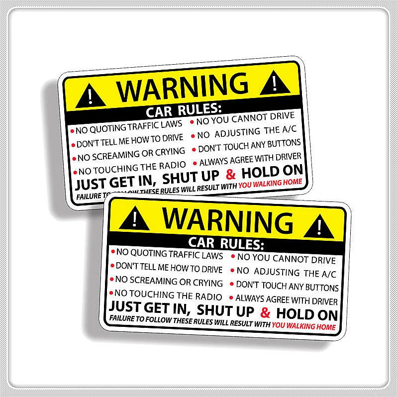 10x6cm Car Safety Warning Rules Decal PVC Auto Sticker for lancer 10 nissan x-trail t31 toyota camry 2007 2008 2009