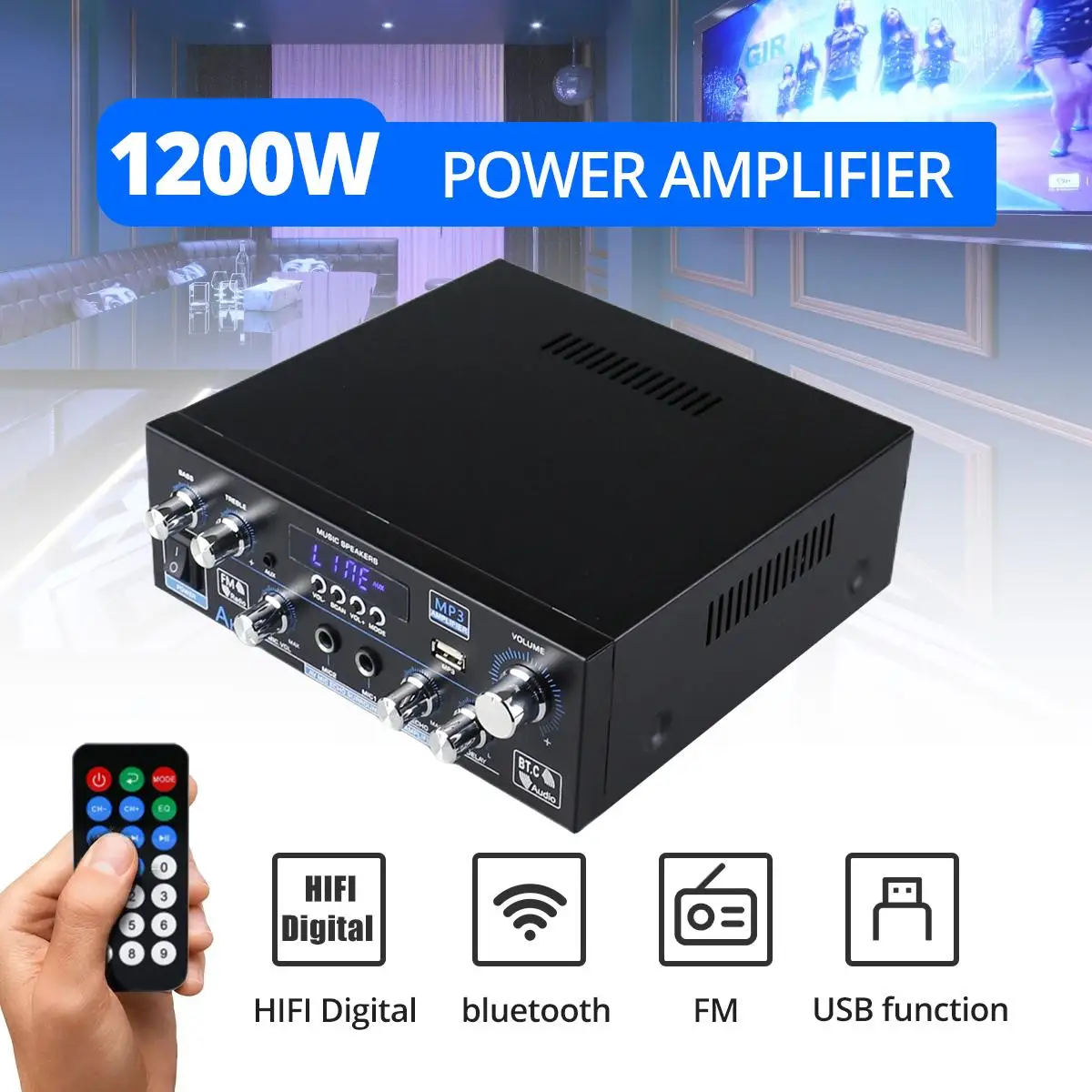 Amplificador de Potência Digital Hi-Fi AK55, Atualizado, Bluetooth 5.0, 110-240V, Sem Fio, Casa, Carro, Áudio, 1200W