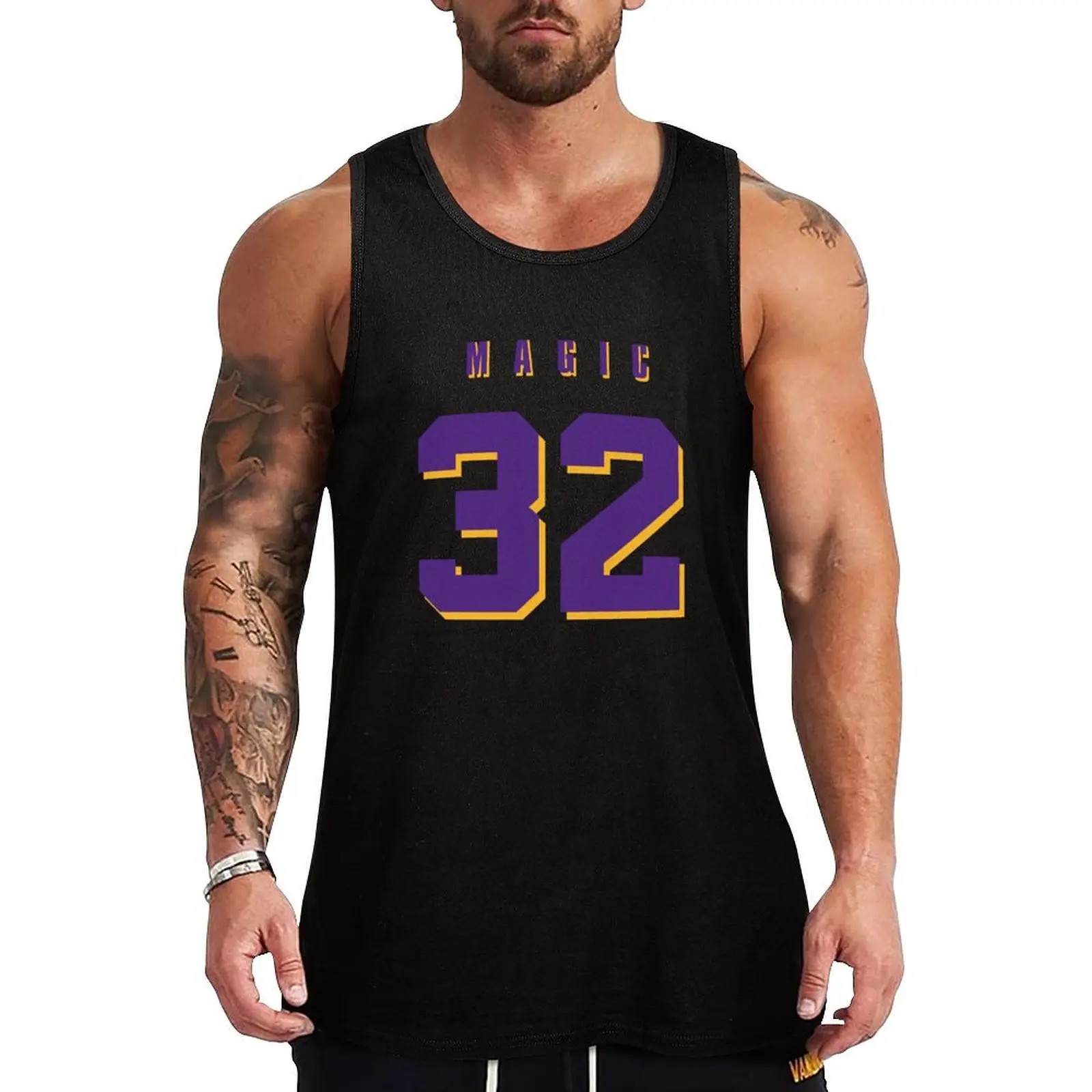 

MAGIC Jersey No. 32 Showtime Tank Top Basic Cotton Blend Tank Top Casual Sleeveless Shirt