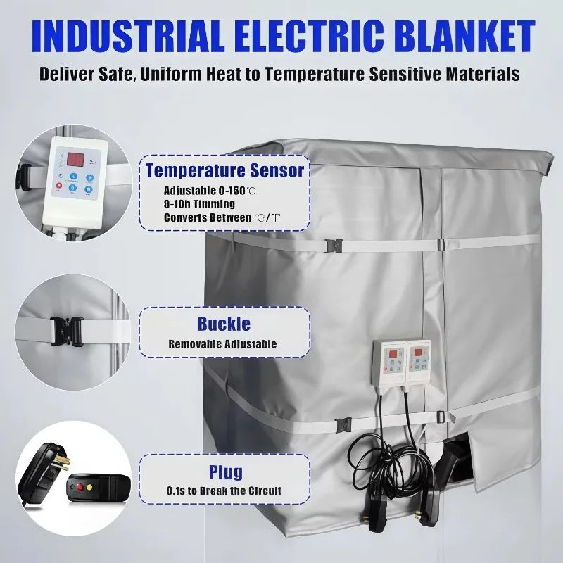 IBC and Drum Container Blanket Heater Insulation Jackets With Digital Thermostats and Plugs for Various Countries