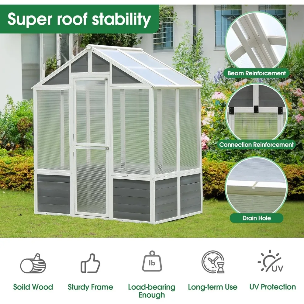 

Polycarbonate Greenhouse 76'', Gardening Greenhouse Walk-in Outdoor Plant for Patio Backyard Lawn, Cold Frame Wooden