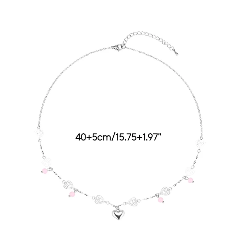 Y1UB Fashion Pink Crystal Heart Pendant Necklace Temperament Charm Choker Neck Chain image 6