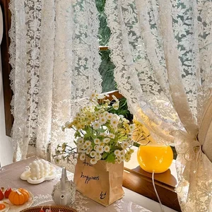 Perdeler, tül işlemeli bej vintage kenarında oluklu mukavva, dantel, avrupa tarzı oda bölücü perde, saray tarzında high-end, fransız - 6 Büyük satış estor krem no. 4