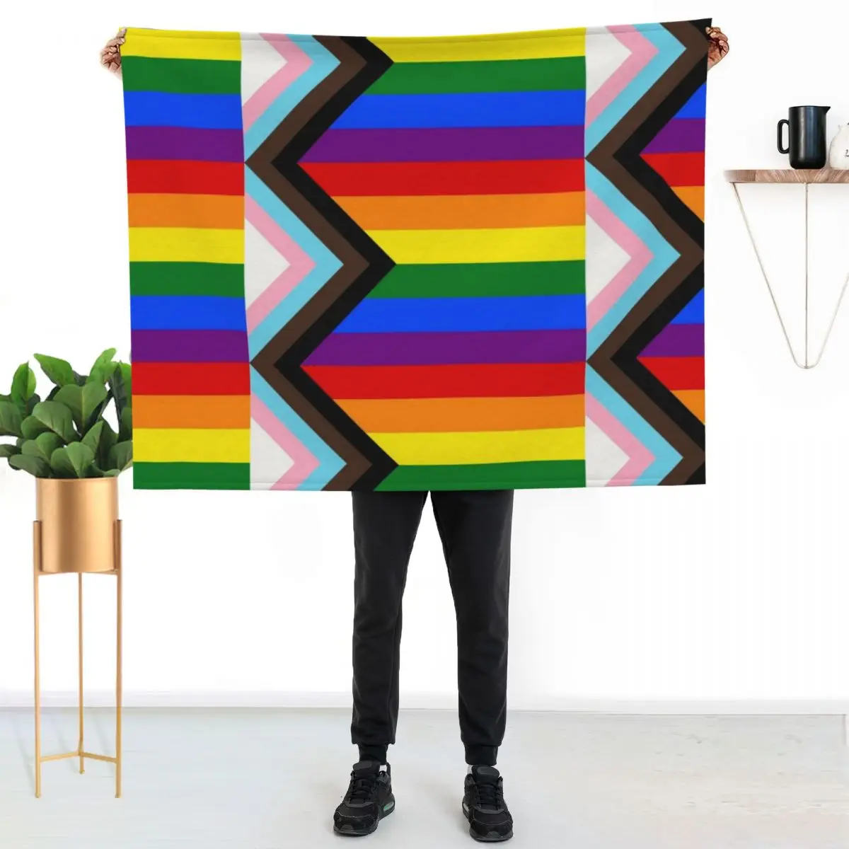 

Progress Pride Flag Throw Blanket Soft Solid Color Blanket for Couch Bed