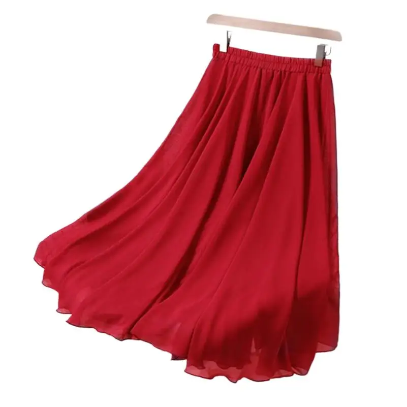 

Women 2024 Summer Fashion High Waist Chiffon Skirts Solid Pleated Long Skirts Vintage Elegant Maxi skirts 8 Colors Large Size