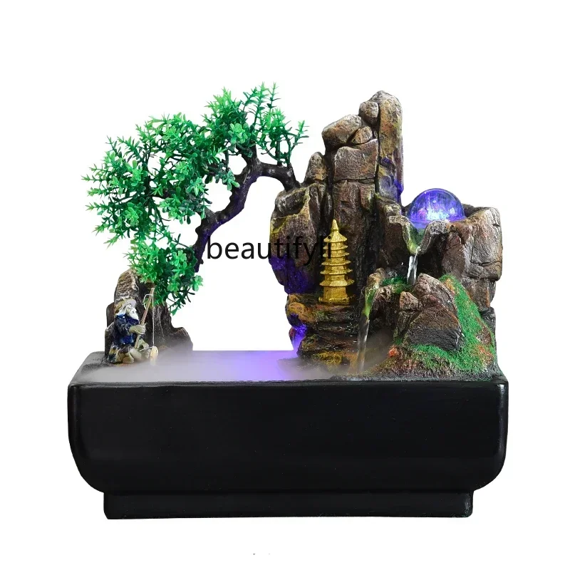 Creative Rockery Landscape Fountain High Mountains and Flowing Water Fortune Office Decorations Small Ornaments