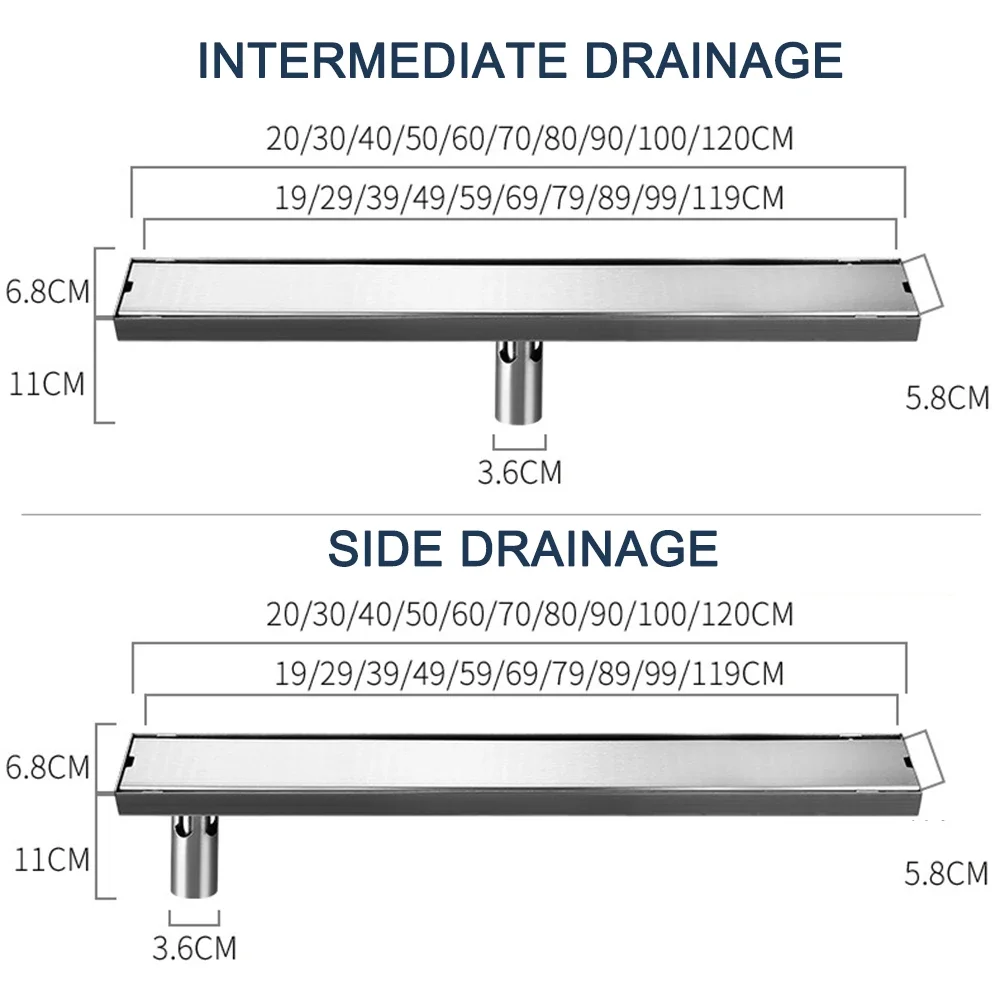 20-100cm Invisible Floor Drain Silver Stainless Steel Bathroom Shower Drainage Anti-odor Floor Drain for toilet bathroom balcony