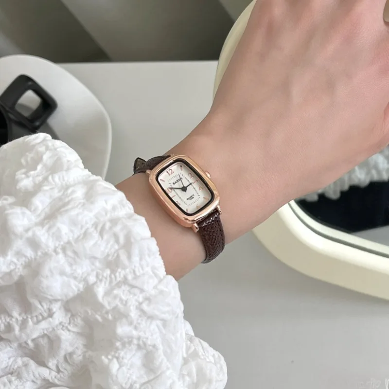 Brand Quartz Watch for Women Colleague Style Vintage Luxury Gift Watches Leather Strap Rectangular Dial Wristwatch Dropshipping