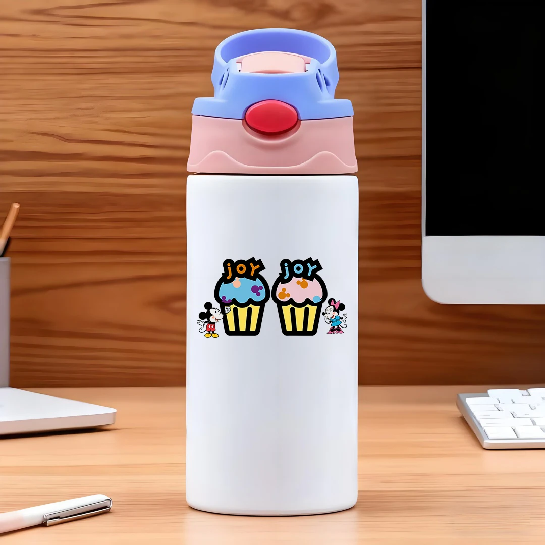 

Disney vacuum cup Cake Party Extravaganza Cool Play Cup Yellow and Blue Icing Orange and Purple Decor Trendy Letter