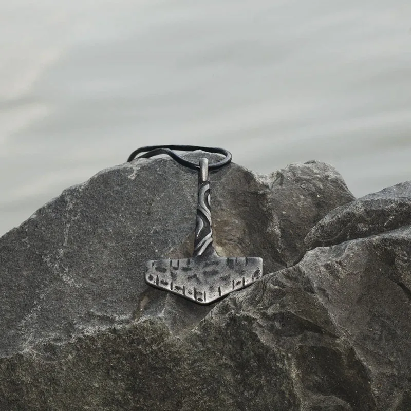 Valily Handmade Thors Hammer MJOLNIR Necklace Stainless Steel Rustic Antique Viking Jewelry for Man