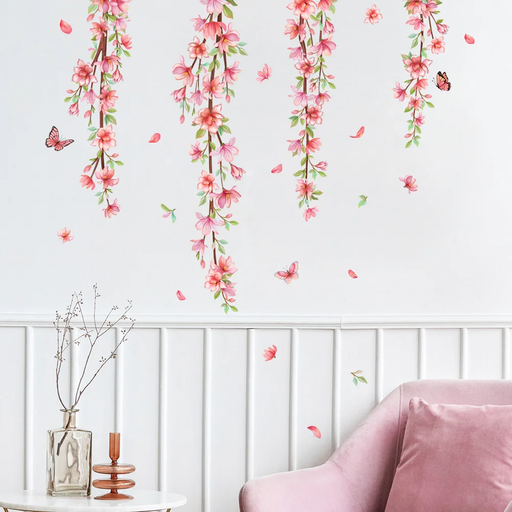 Beautiful Flower Vine Wall Sticker Living Room Bedroom Background Decoration Mural Home Beautify Decor Self Adhesive Wallpaper