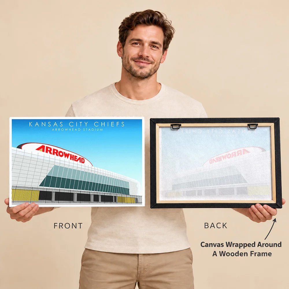Kansas City Arrowhead Football Stadium Wood Framed Canvas Poster Customized Photo, Architectural Venue Wall Art For Man Cave
