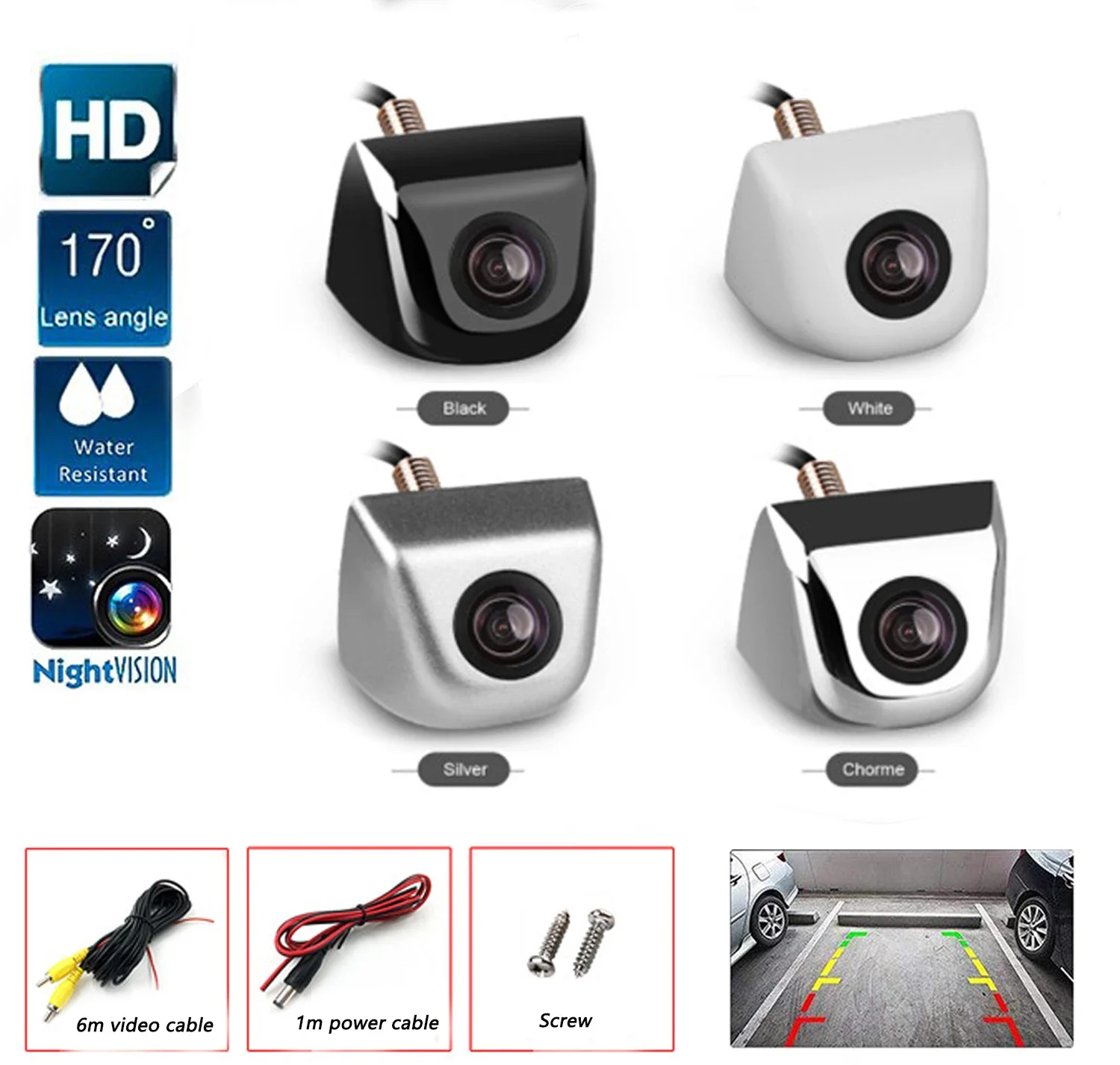 

NEW Car Reversing Rear View Screw External CCD High-definition Large Angle Car Night Vision Waterproof Metal Reversing Camera