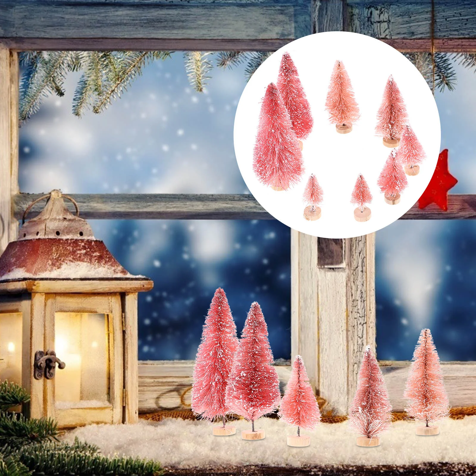 8 Pcs Piece Set Office Outdoor Decorations Glitter Pine Trees Mini Iron Wire Christmas Prop