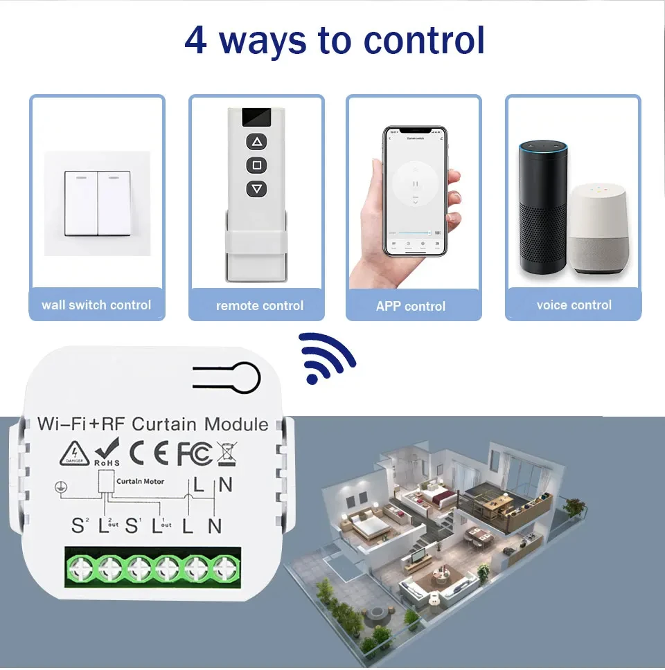 WiFi Tuya Smart Curtain Switch Controllers Roller Blinds Shutter Motor Smart Life APP Remote Control Alexa Google Voice Control