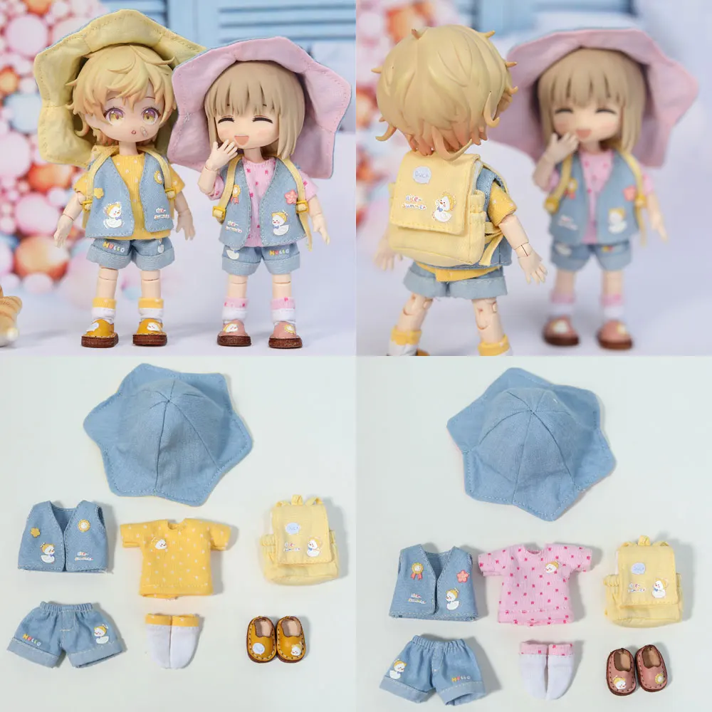 

Ob11 Doll Clothes Cute Hat T-shirt Vest Shorts Shoes Backpack Set for Molly, GSC, Obitsu11, YMY, DDF, 1/12bjd Doll Accessories