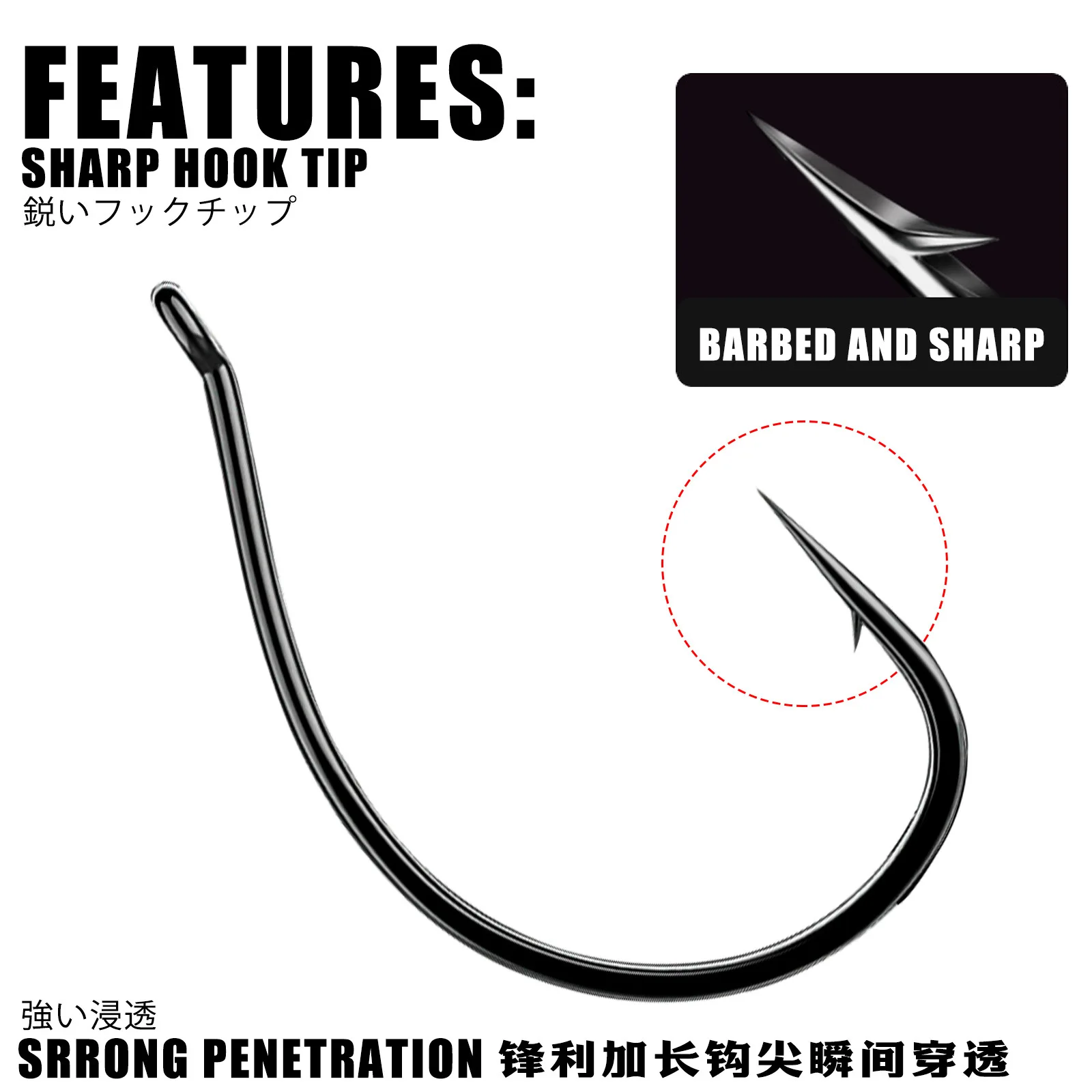 20PCS 3X Fish Hook Inverted Fishing Hook Wacky8003 Reinforced Road Ya Hook Loach Noodle Worm Black Pit Bass