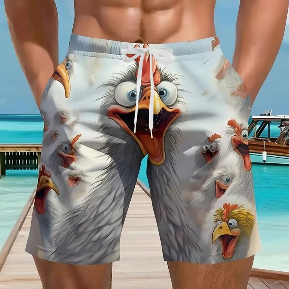

Мужские забавные пляжные шорты с изображением петуха, шорты средней длины, эластичный шнурок, повседневная одежда для отпуска
