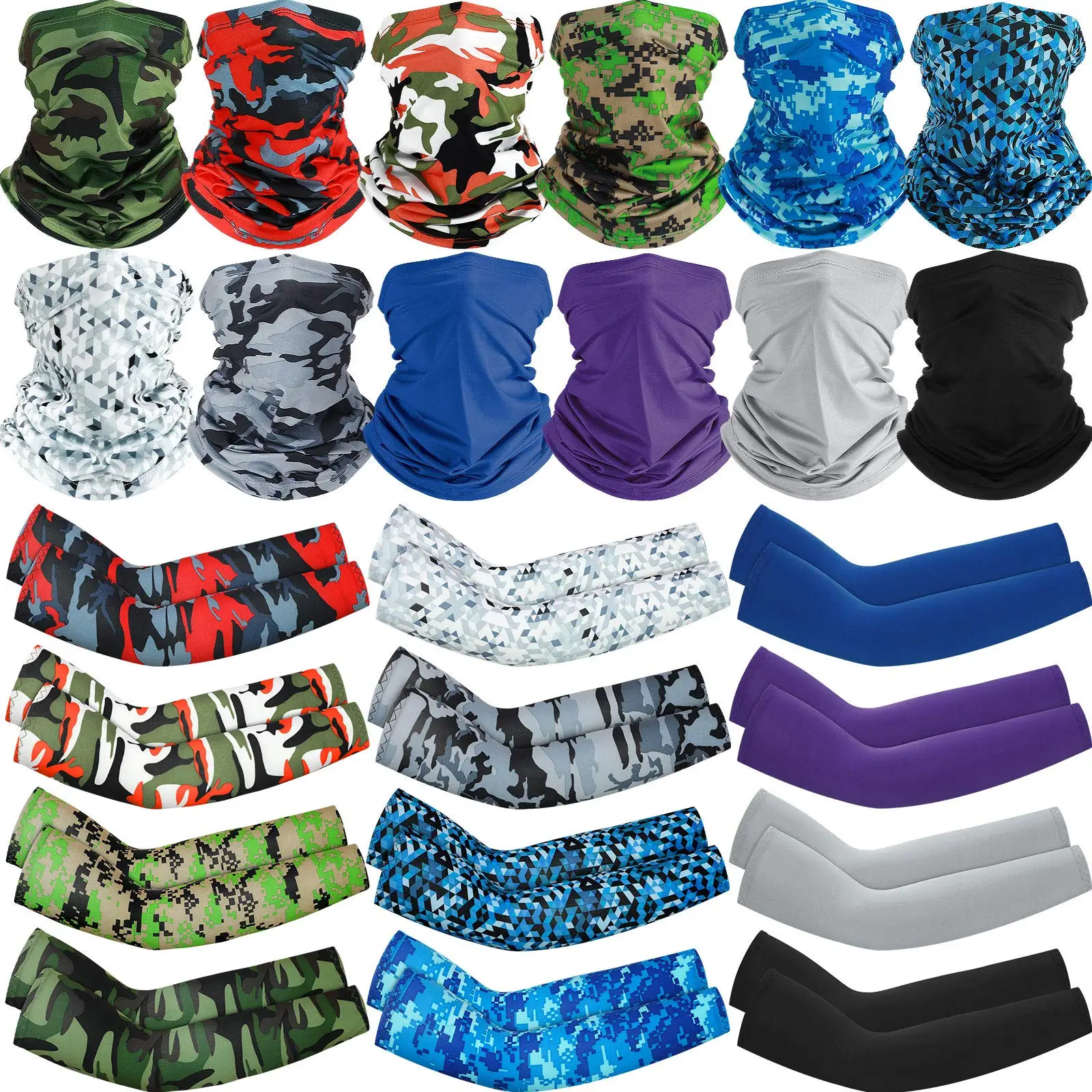 

12 Sets UV Protection Face Covering Neck Gaiter Scarf and Ice Silk Cooling Arm Sleeves for Summer