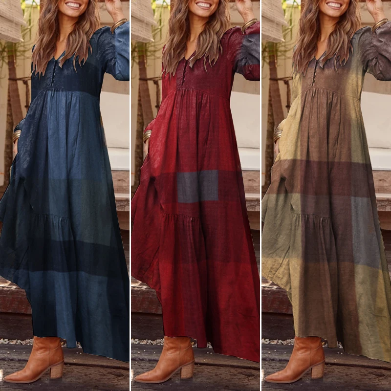 

Bohemian Shirt Dress Women's Maxi Sundress 2023 Spring Elegant Casual V Neck Ruflle Vestido Female Long Sleeve Tunic Robe