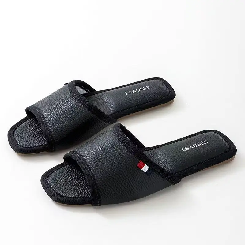 الرجال الصيف جلد طبيعي كلمة واحدة النعال لينة وحيد مقاوم للماء عدم الانزلاق عالية الجودة النعال المنزل عشاق الطابق النعال #2