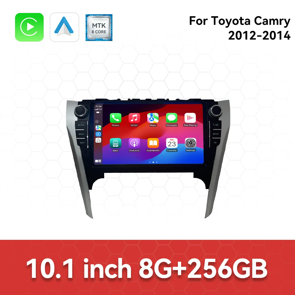 10.1 Inch Car Radio Stereo For Toyota Camry 2012-2014 Wireless CarPlay 1080P Android 14 GPS Navigation AHD Camera DSP Microphone