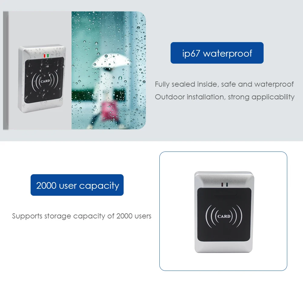 Wasserdicht RFID Alone Tür Access Control Reader Zwei Mutter Karte Unterstützung Externe Wiegand Reader Zugang Controler 2000 Benutzer