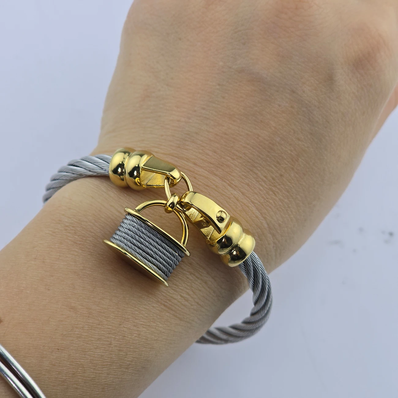 Stainless Steel Cable Open Bangle Bracelet for Women