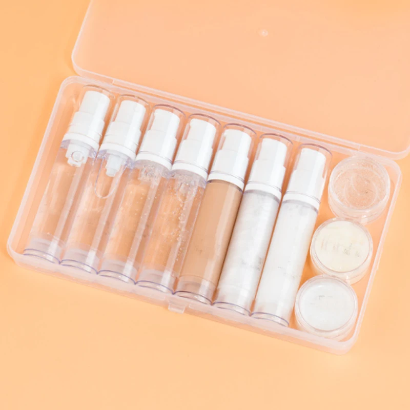 1 Juego de bomba de vacío sin aire, transparente, vacío, recargable, crema, loción y pulverizador, juego de botellas portátiles, embalaje de muestra para artículos de tocador, 5-10ML