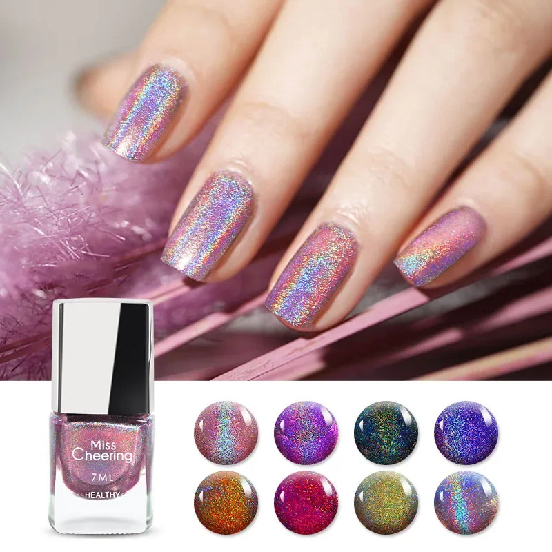 Laser Glitter Nail Polish Seven Color Illusion Laser Nail Polish Holographic Nail Polish Rainbow  3-in-1Water Based Nagel