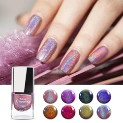 Esmalte de uñas con purpurina láser, esmalte de uñas holográfico de siete colores, Arco Iris, 3 en 1, a base de agua