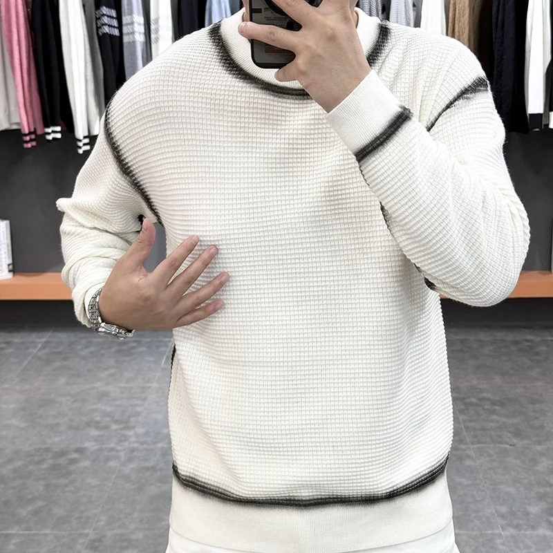 Autumn Knitted Sweater for Men Long Sleeve Casual Wool Blend Sweaters Male Round Neck Business Office Social Versatile Pullover