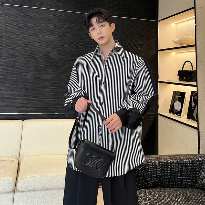 LUZHEN Stripe Design Fashion Long Sleeve Shirt Original Color Contrast  High Quality Trendy Elegant Handsome Men\'s Tops LZ5307